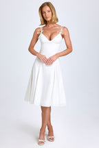Bow-Detail A-Line Midi Dress in White