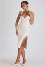 Modal Bow-Detail Sweetheart-Neck Midi Dress in Ivory – view 6