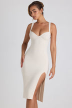 Modal Bow-Detail Sweetheart-Neck Midi Dress in Ivory – view 5