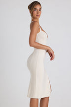 Modal Bow-Detail Sweetheart-Neck Midi Dress in Ivory – view 3