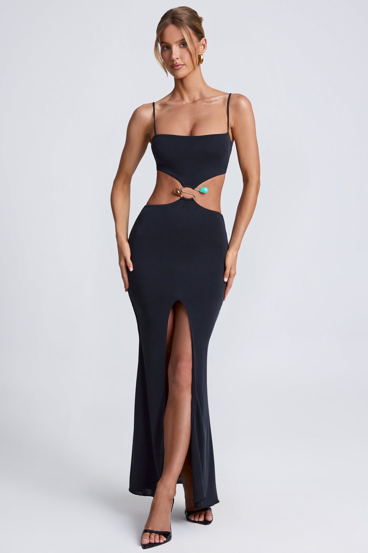Hardware Detail Cut-Out Maxi Dress in Black – view 5