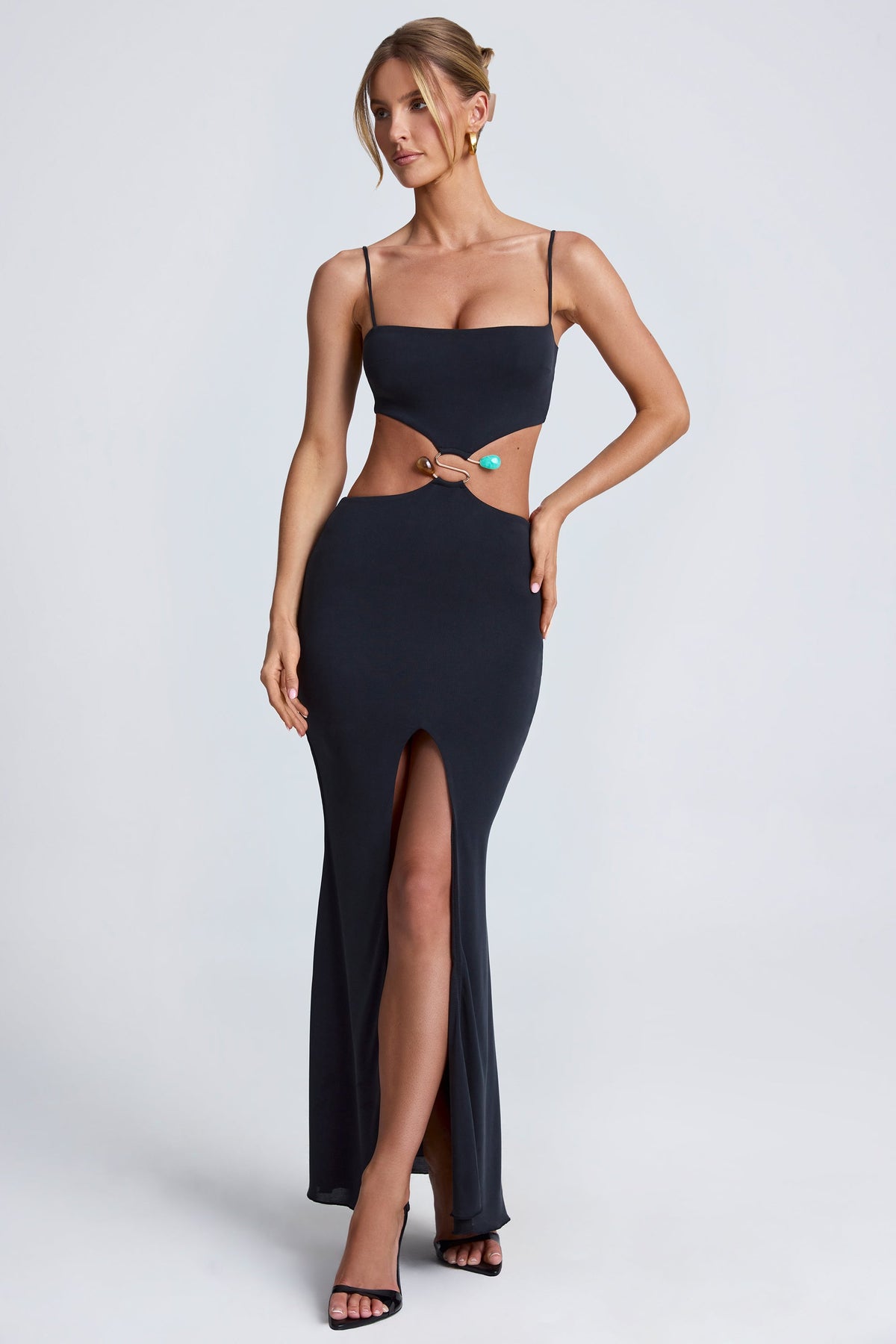 Hardware Detail Cut-Out Maxi Dress in Black – view 6