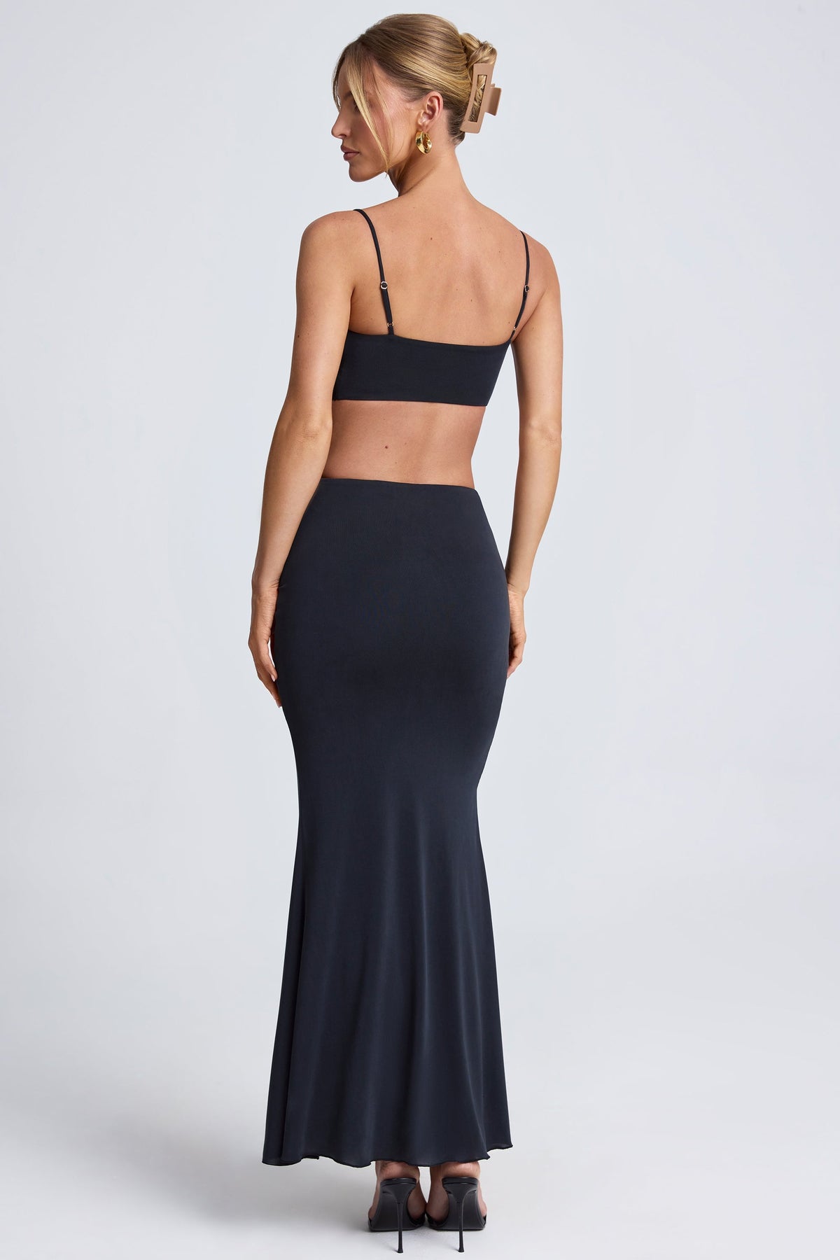 Hardware Detail Cut-Out Maxi Dress in Black – view 2