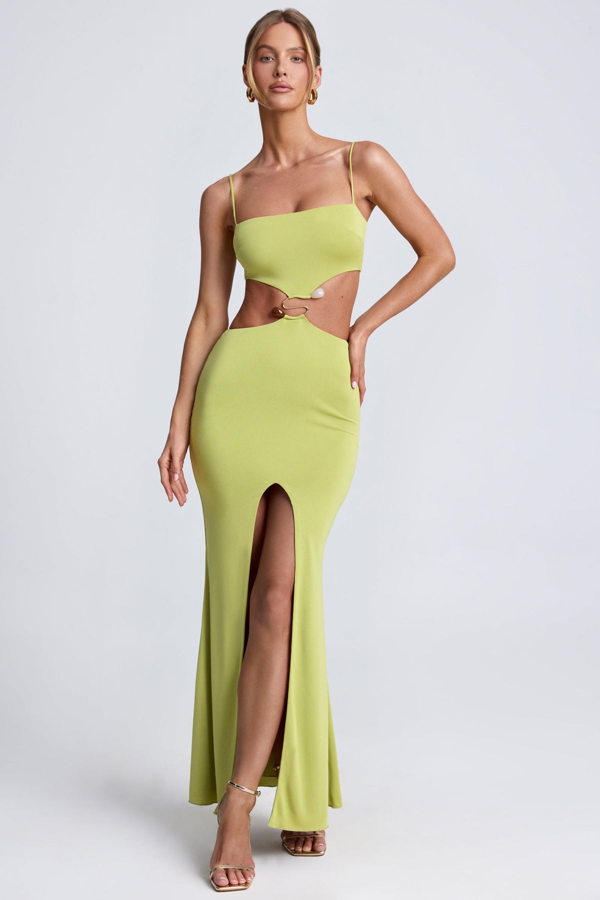 Hardware Detail Cut-Out Maxi Dress in Olive Green – view 6