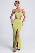 Hardware Detail Cut-Out Maxi Dress in Olive Green – view 1