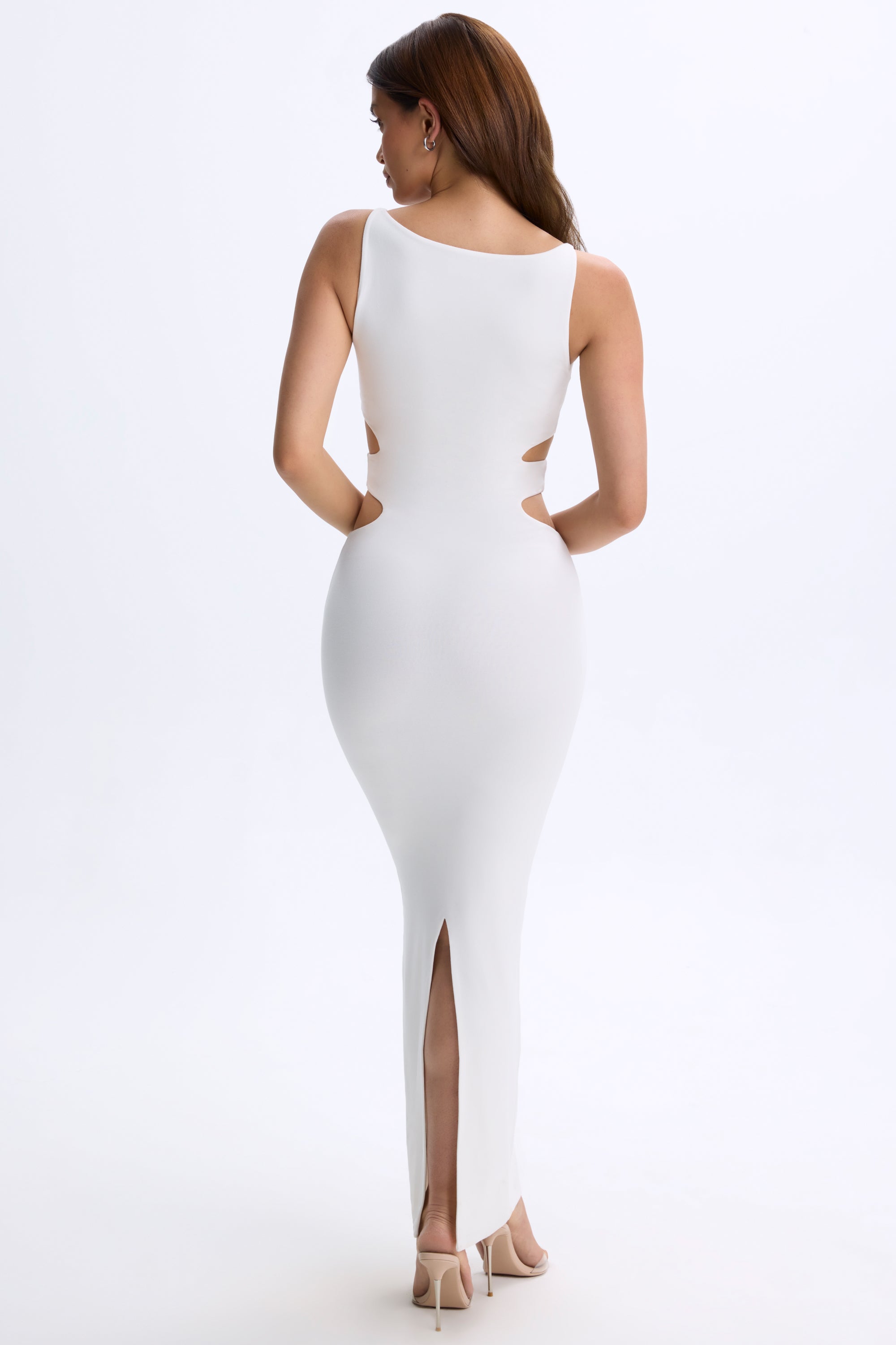 Modal Plunge Cut-Out Maxi Dress in White – view 2