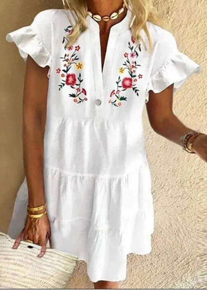 White Flower Hippie Dress