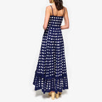 Boho Beach Vintage Plaid A-line Dress Checkerboard Print Ruffles Trim Flowy Dress Women Sleeveless Spaghetti Strap Maxi Dress