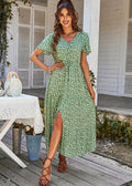 Ladies Vintage Long Floral Print Summer Dress Women Loose Casual Button Bohemian Beach Dress Women Sundress Robe Dresses Female