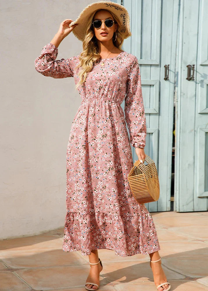 Long Bohemian Country Dress Pink