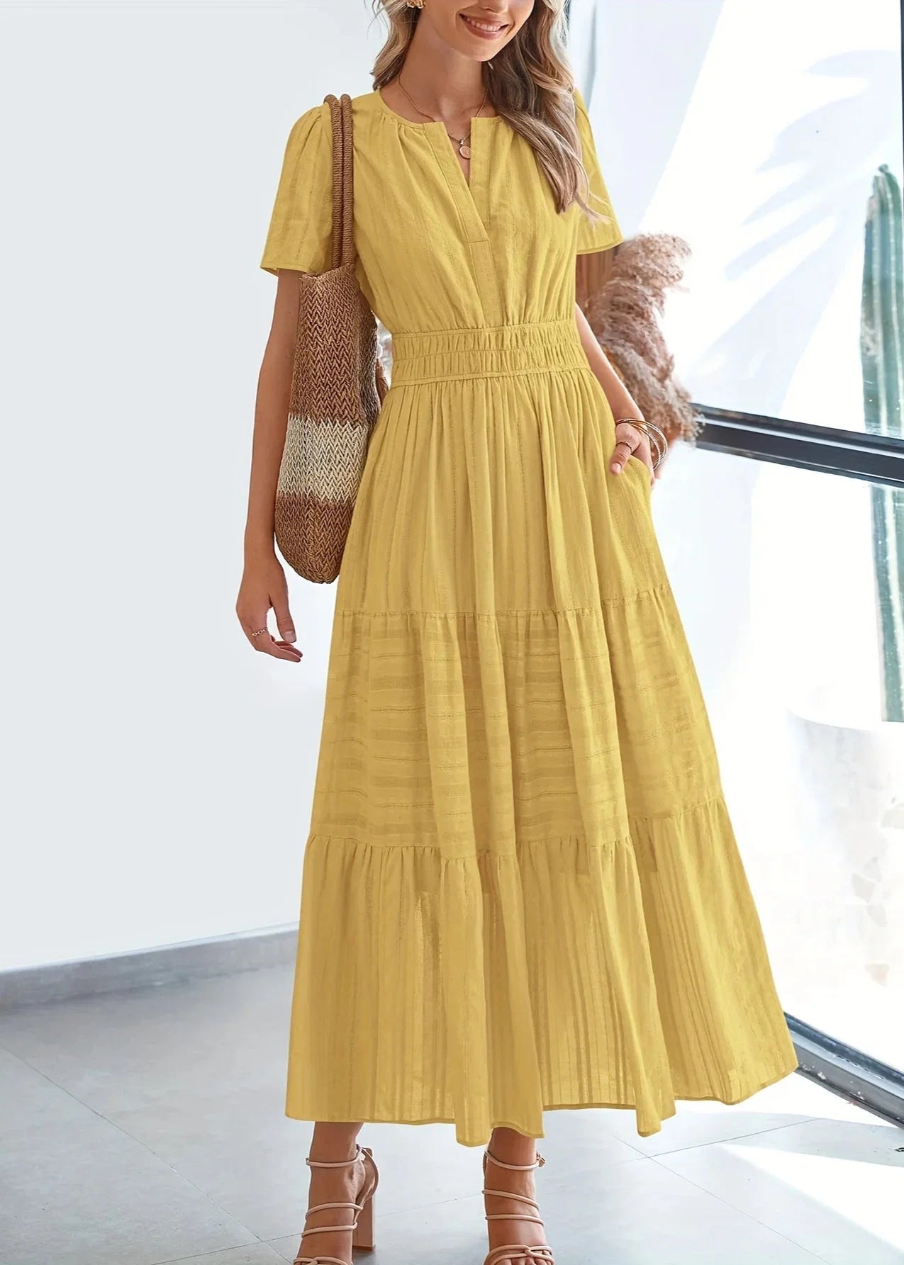 Bohemian chic yellow hippie dress