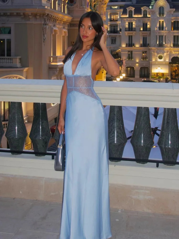 Blue Satin Cocktail Dress