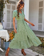 Ladies Vintage Long Floral Print Summer Dress Women Loose Casual Button Bohemian Beach Dress Women Sundress Robe Dresses Female