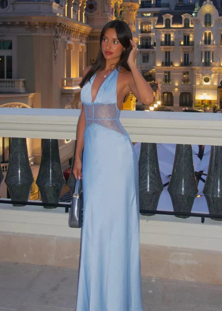 Blue Satin Cocktail Dress