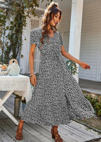 Ladies Vintage Long Floral Print Summer Dress Women Loose Casual Button Bohemian Beach Dress Women Sundress Robe Dresses Female