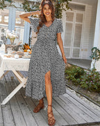 Ladies Vintage Long Floral Print Summer Dress Women Loose Casual Button Bohemian Beach Dress Women Sundress Robe Dresses Female