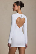 Cut-Out Heart-Detail Bodycon Mini Dress in White – view 1