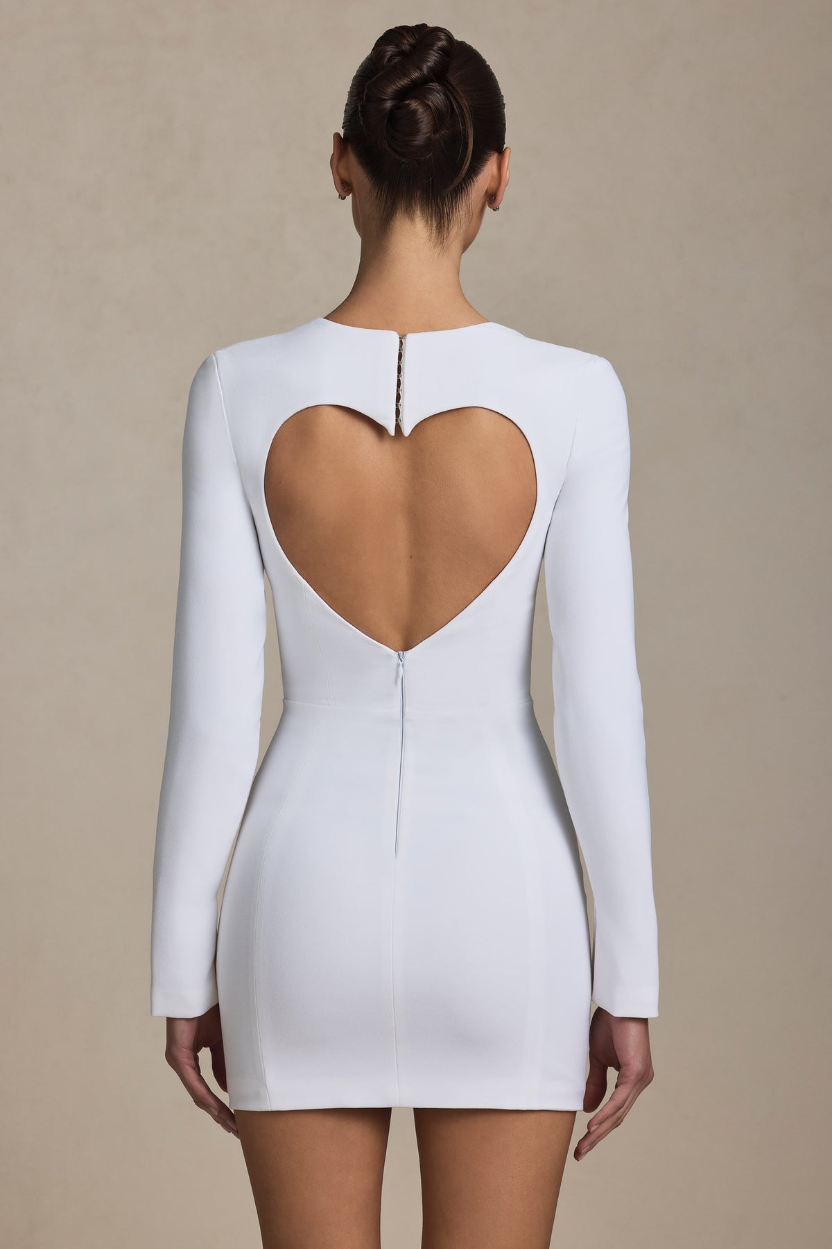 Cut-Out Heart-Detail Bodycon Mini Dress in White – view 7