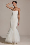 Tulle Hem Fishtail Gown in Ivory – view 1