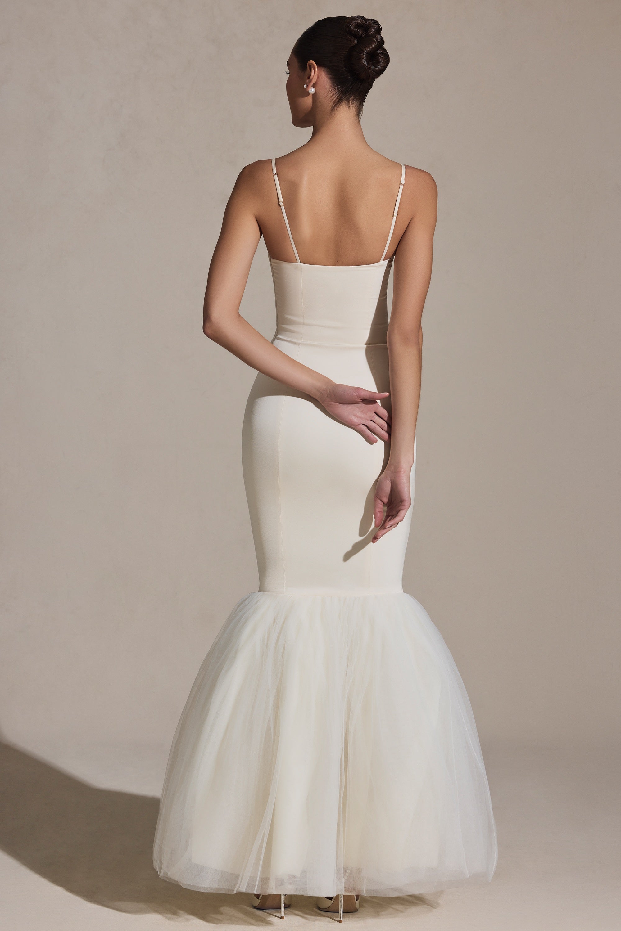 Tulle Hem Fishtail Gown in Ivory