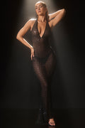 Embellished Semi-Sheer Halterneck Gown in Black – view 1