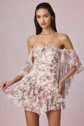 Off-Shoulder Ruffled Mini Dress in Primrose Floral Print – view 1