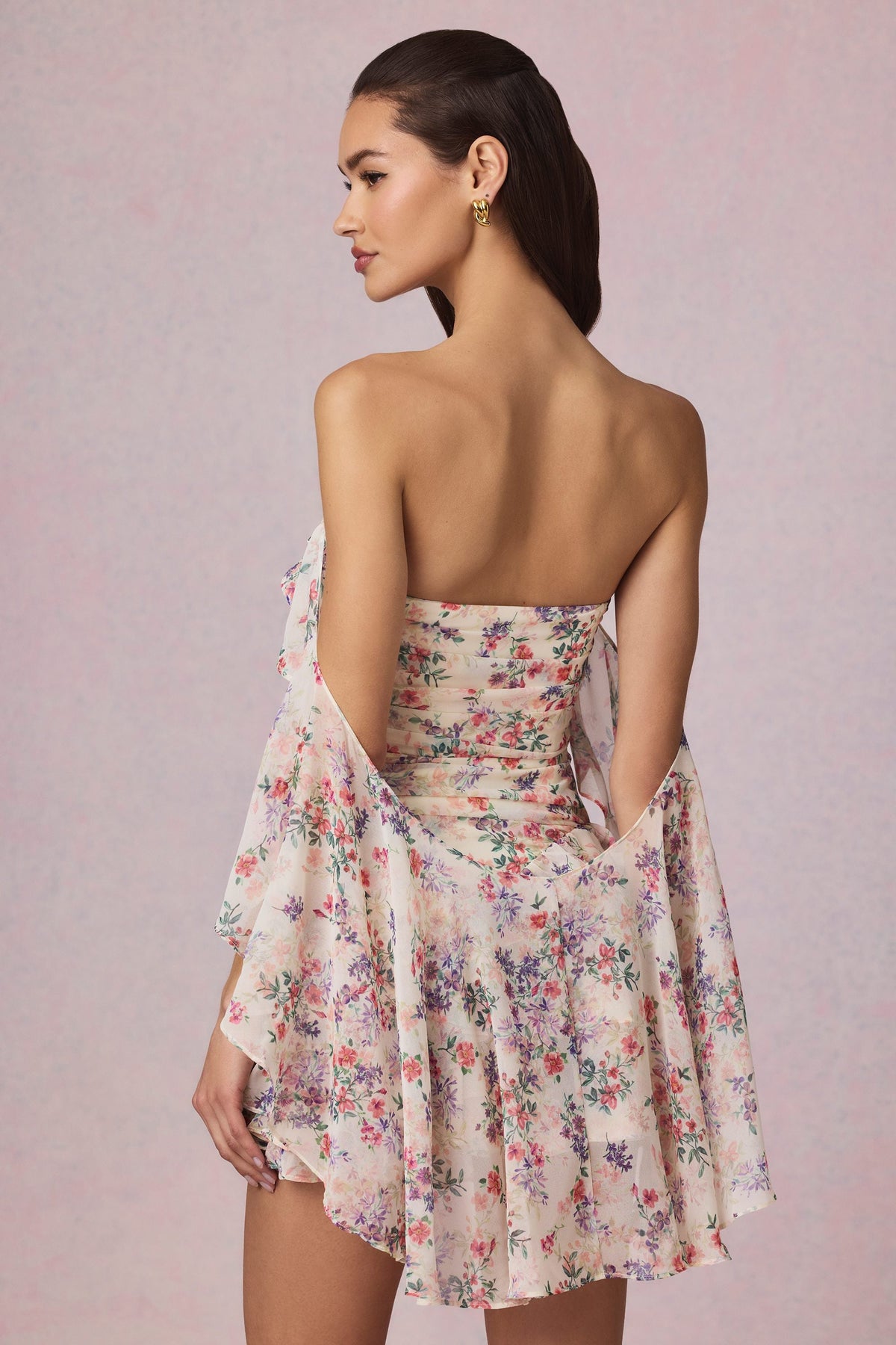 Off-Shoulder Ruffled Mini Dress in Primrose Floral Print – view 2