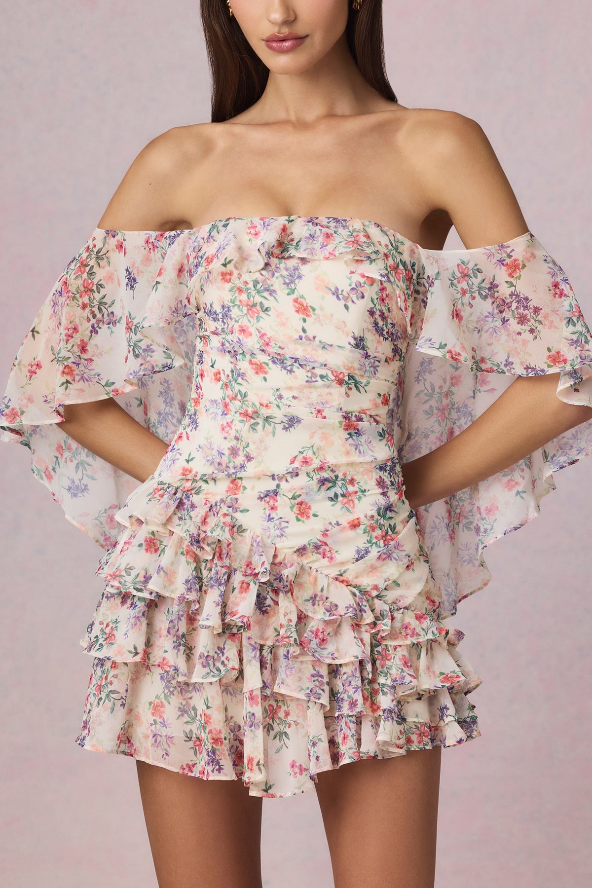 Off-Shoulder Ruffled Mini Dress in Primrose Floral Print – view 4