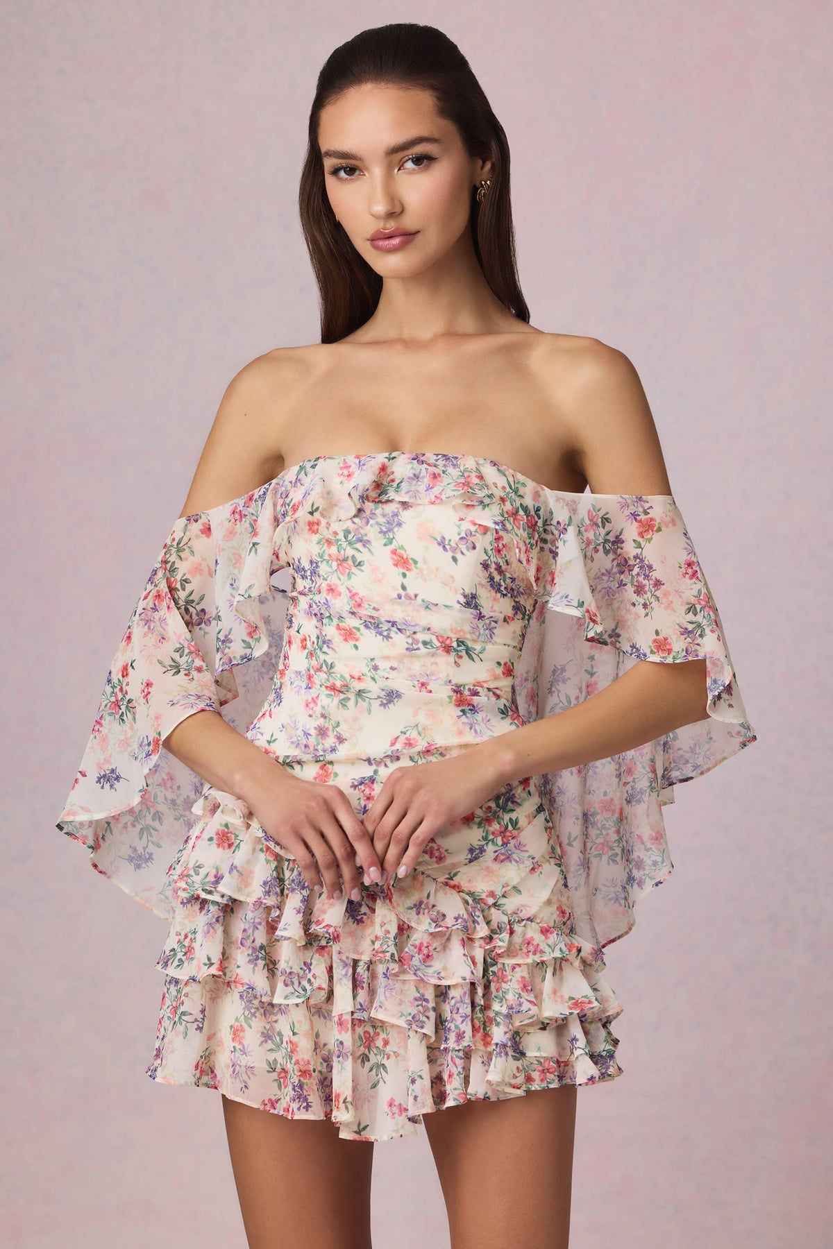 Off-Shoulder Ruffled Mini Dress in Primrose Floral Print – view 6