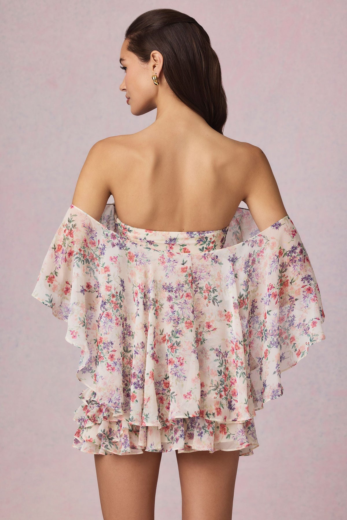 Off-Shoulder Ruffled Mini Dress in Primrose Floral Print – view 7