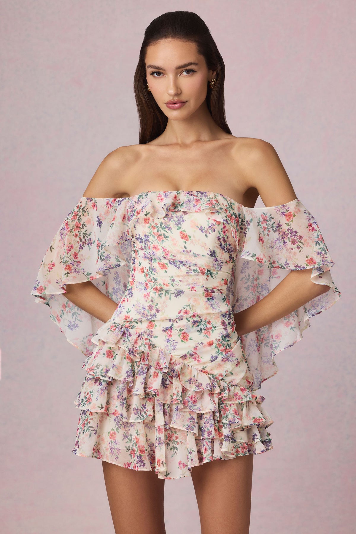 Off-Shoulder Ruffled Mini Dress in Primrose Floral Print – view 8