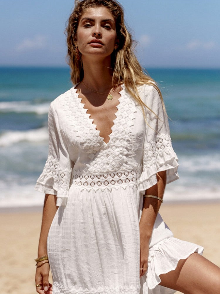 Bohemian Chic Dress with Three-Quarter Sleeves
