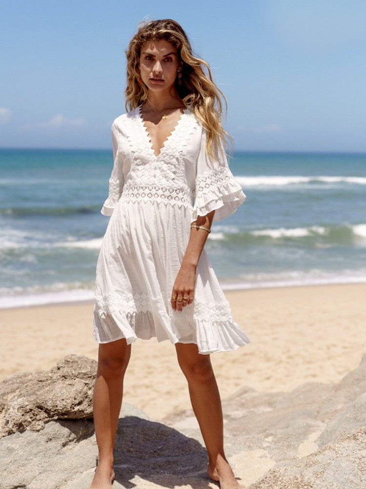 Bohemian Chic Dress with Three-Quarter Sleeves