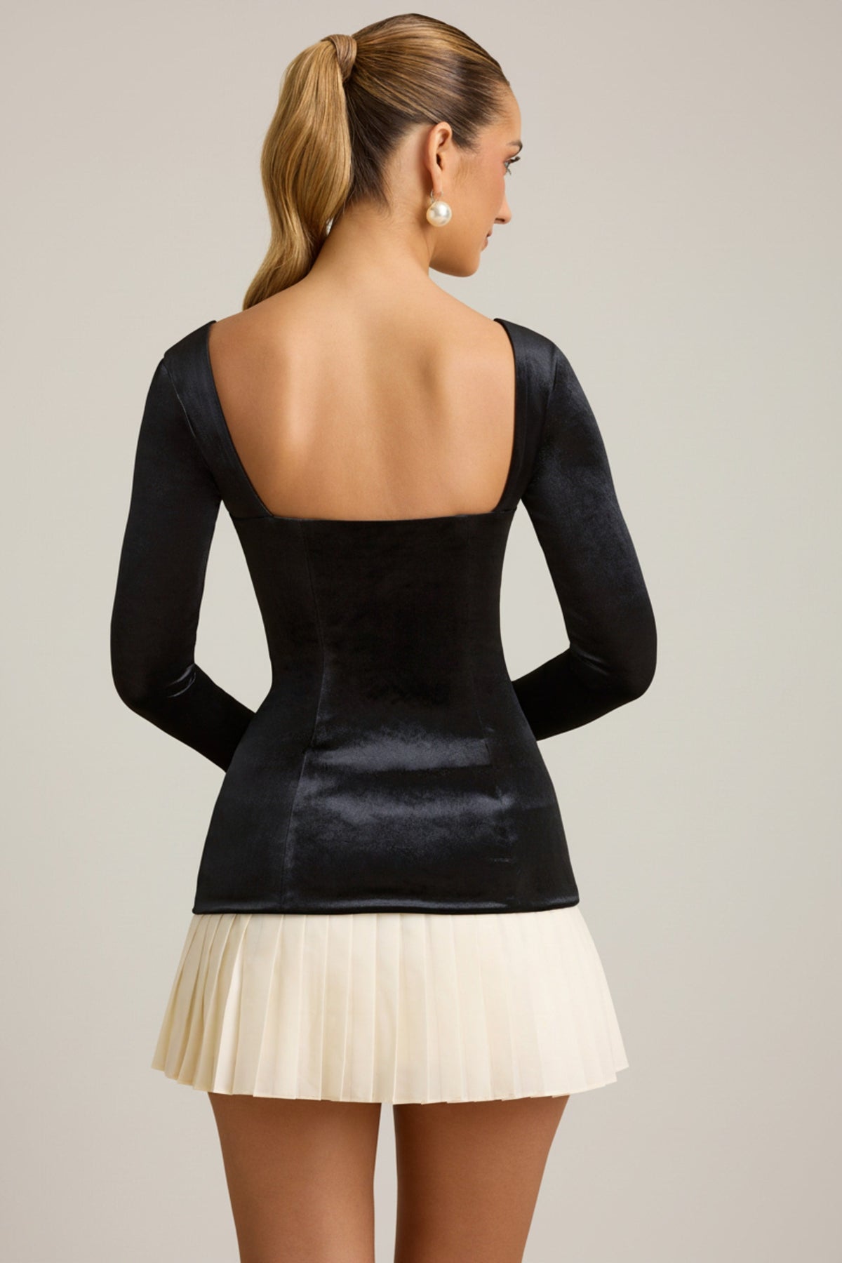 Layered Pleated Corset Mini Dress in Black – view 6