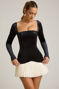 Layered Pleated Corset Mini Dress in Black – view 1