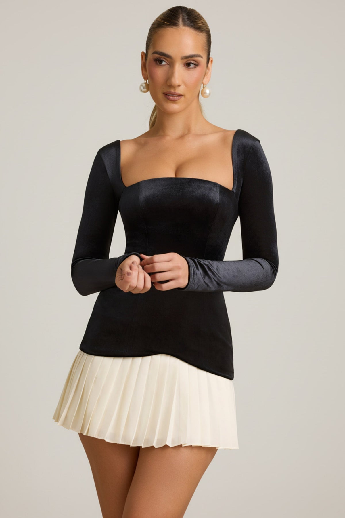 Layered Pleated Corset Mini Dress in Black – view 7