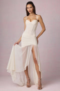 Ruched Asymmetric Corset Gown in Ivory – view 1