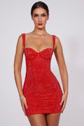 Embellished Sweetheart Corset Mini Dress in Fire Red – view 1