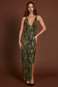 Embellished Halterneck Maxi Dress in Green Snake – view 1