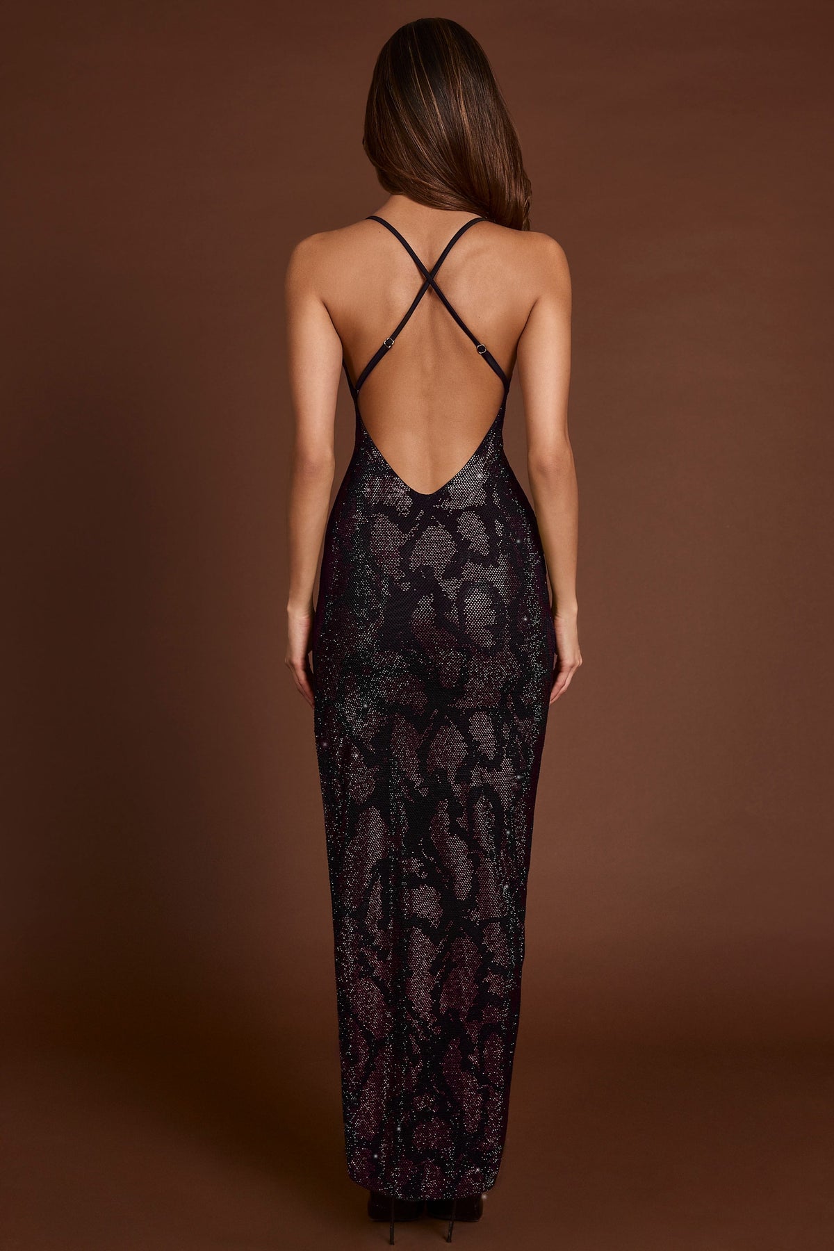 Embellished Halterneck Maxi Dress in Purple Snake – view 2