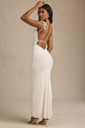 Textured Jersey Backless Maxi Dress in Ivory – view 1