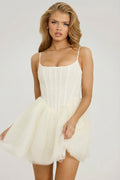 Embellished Corset Tulle Skirt Mini Dress in White – view 1