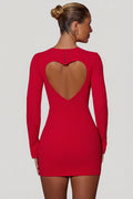 Cut-Out Heart-Detail Bodycon Mini Dress in Red – view 1
