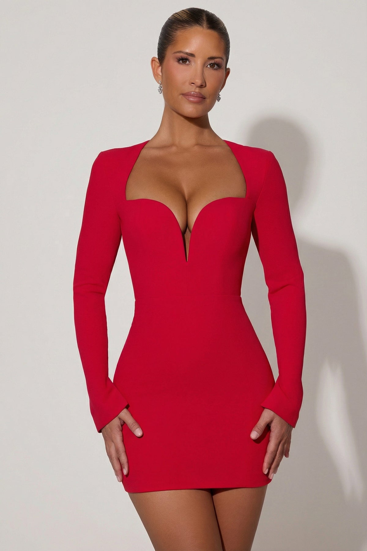 Cut-Out Heart-Detail Bodycon Mini Dress in Red – view 7