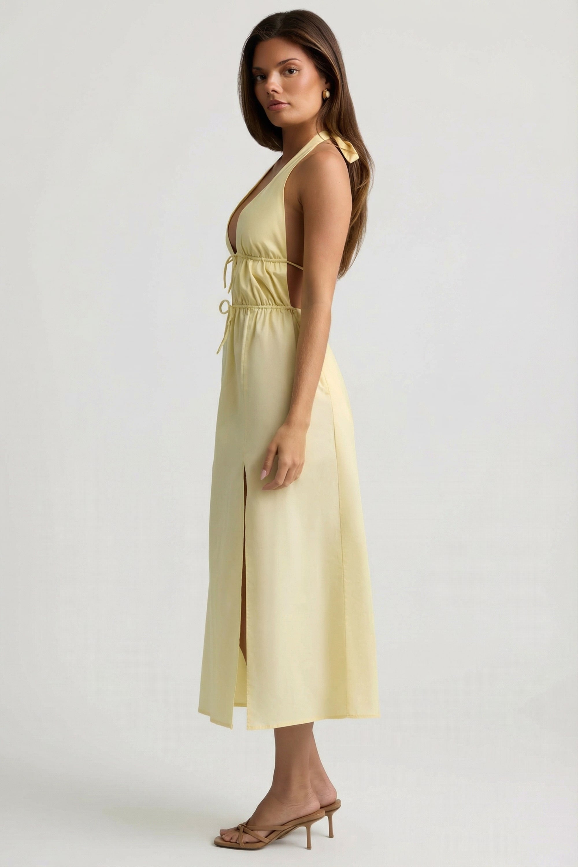 Backless Cotton-Poplin Midaxi Dress in Lemon Yellow