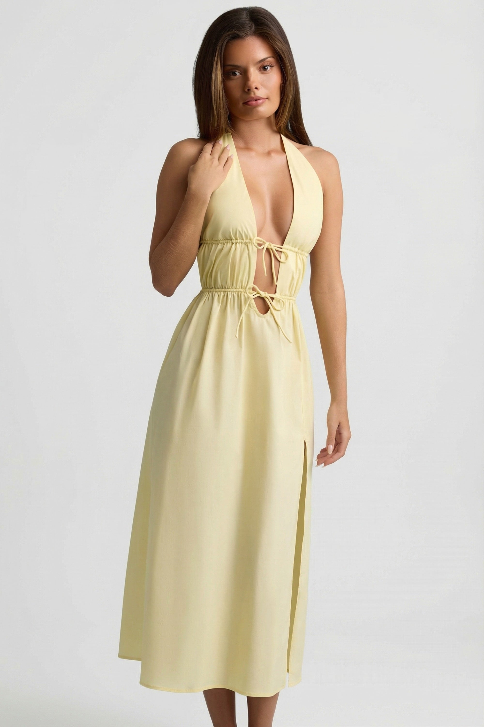 Backless Cotton-Poplin Midaxi Dress in Lemon Yellow
