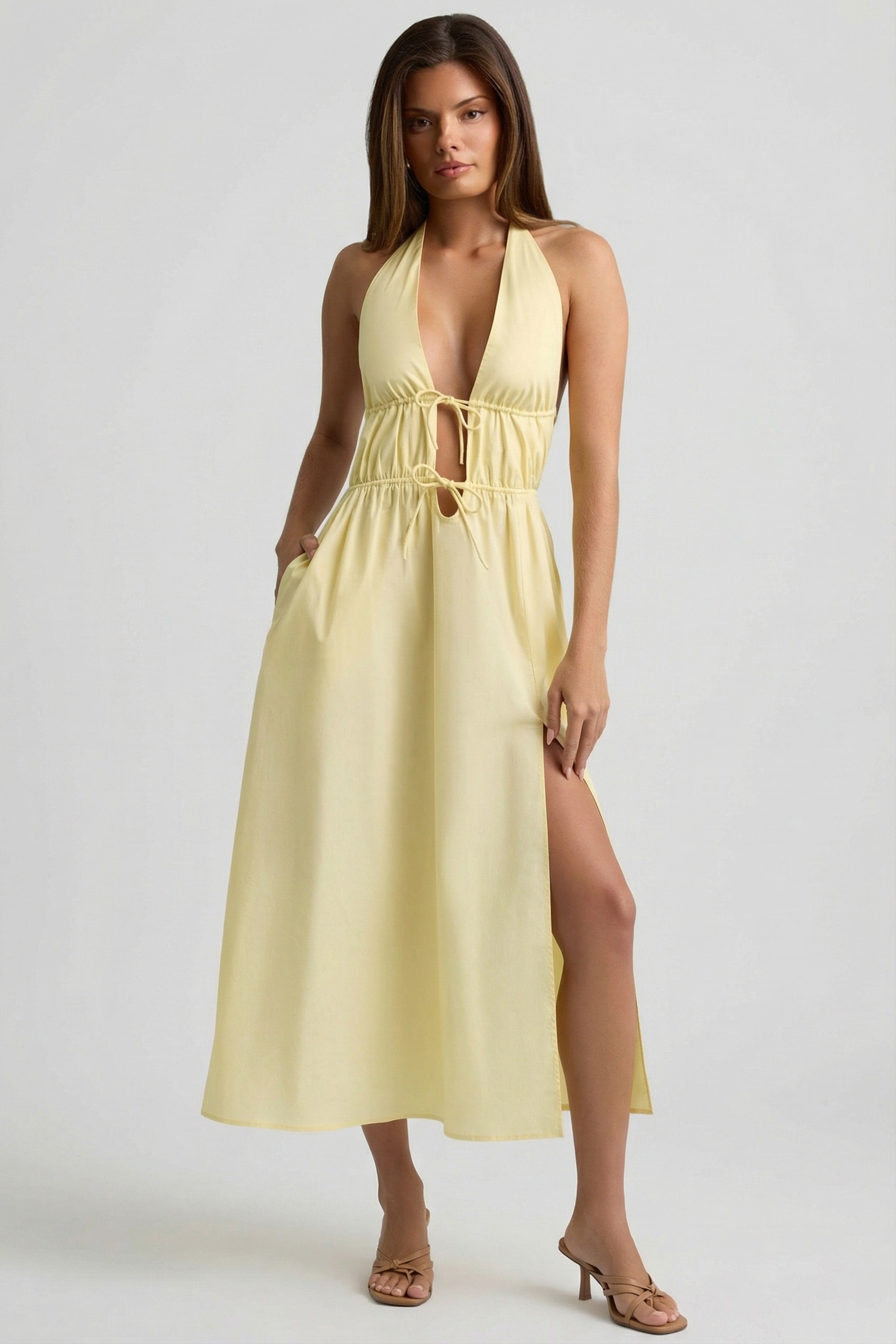 Backless Cotton-Poplin Midaxi Dress in Lemon Yellow