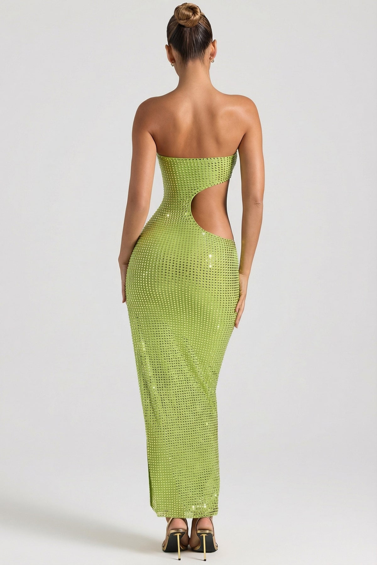 Embellished Cut-Out Bandeau Maxi Dress in Pear Green – view 2