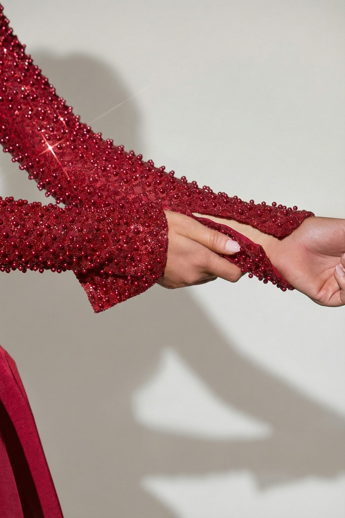 Embellished Bubble Hem Mini Dress in Red – view 6