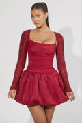 Embellished Bubble Hem Mini Dress in Red – view 1